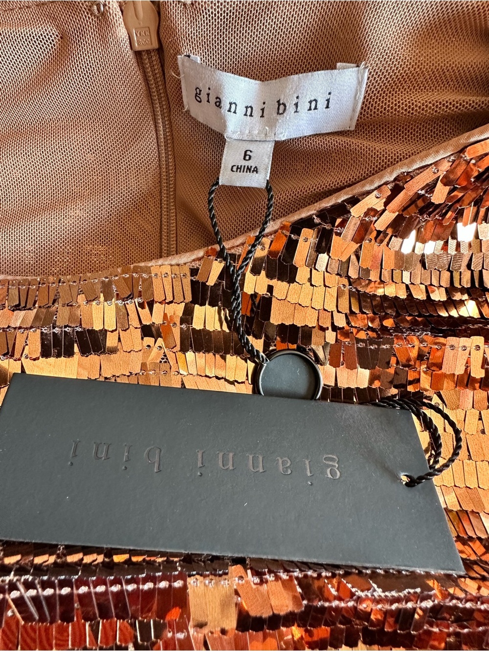 Gianni Bini Bronze Sequin Long-Sleeve Shift Dress - Picture 5 of 6